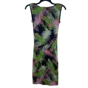 Vintage Kay Unger Palm Print Bodycon Midi Dress Womens Large Resort Vacation NWT